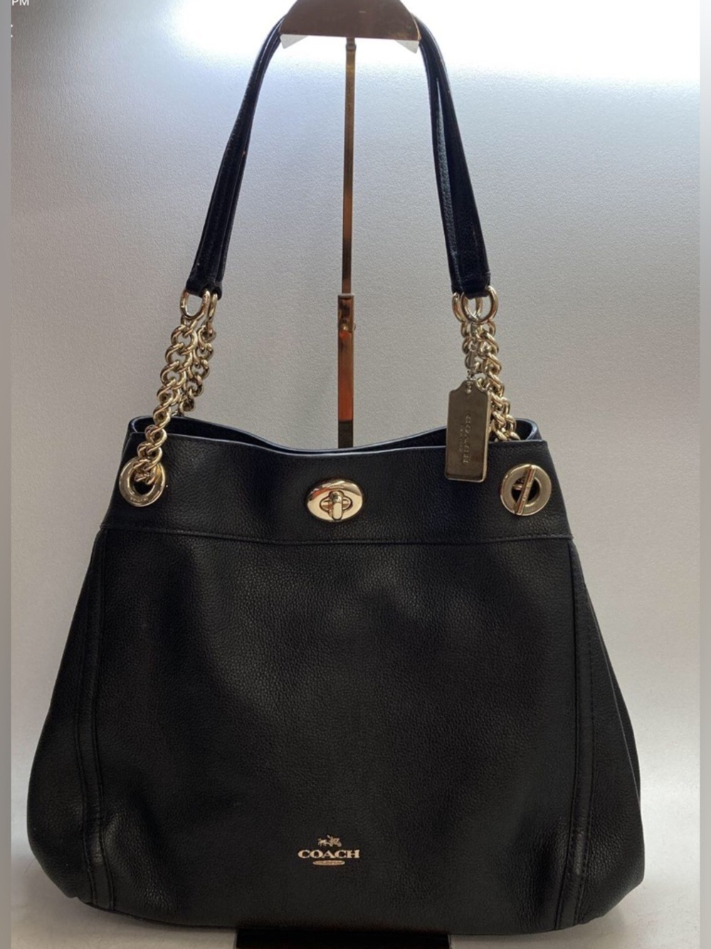 Coach 36855 Edie Turnlock Black Pebble Leather Shoulder Bag